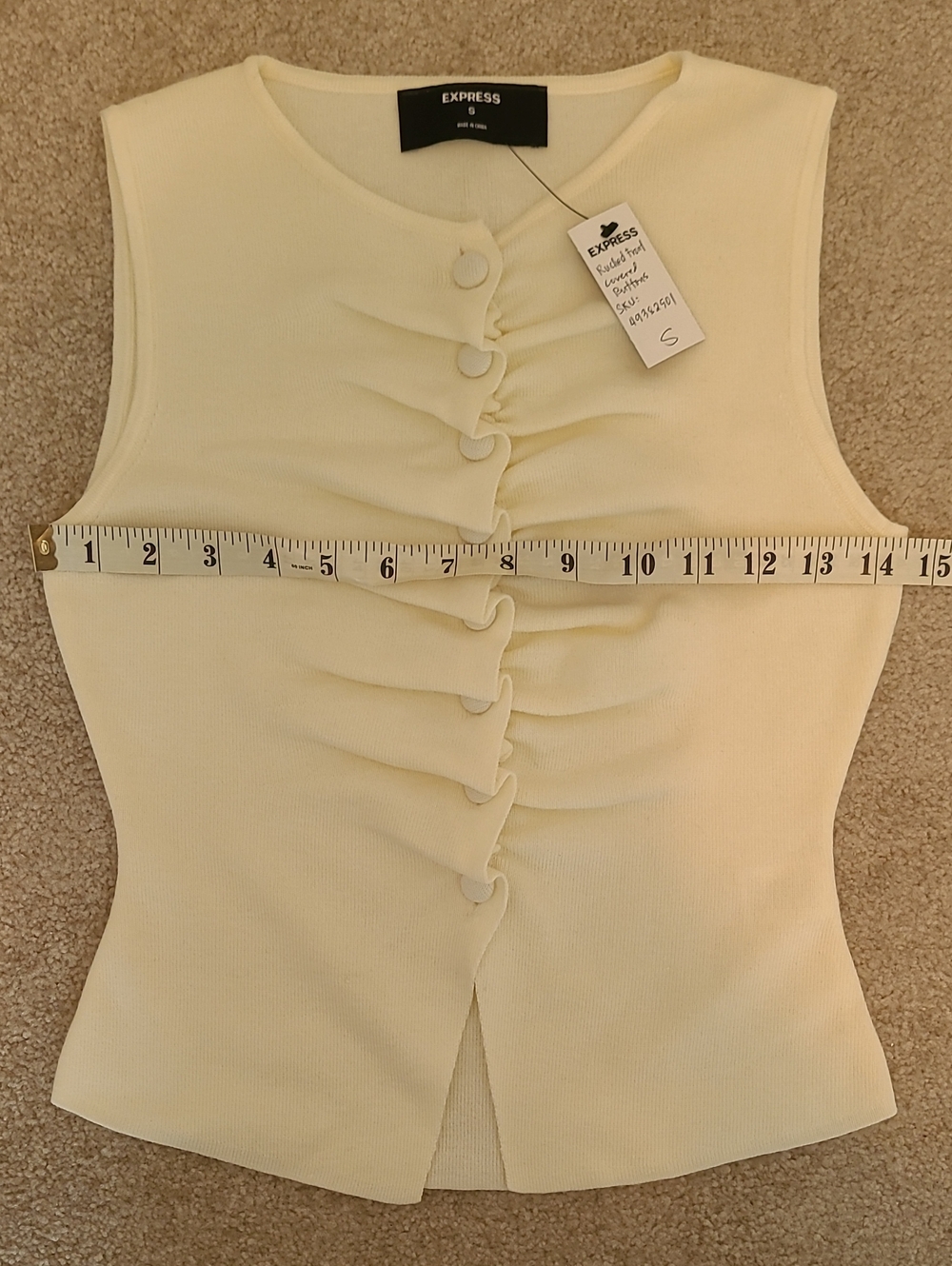 Express Ruched Front Covered Button Sweater Vest S - Picture 3 of 8